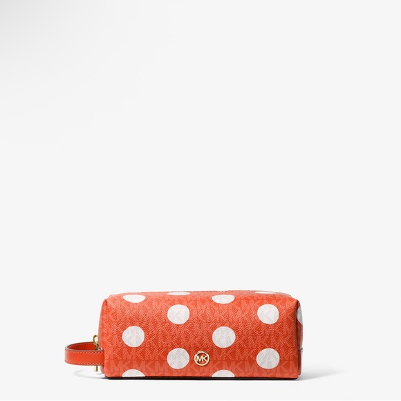 Michael Kors Polka Dot Cosmetic Bag in Orange and White NWOT - Picture 1 of 3